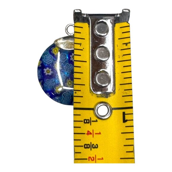 Millefiori Glass Pendant Handcrafted Blue Floral Venetian Charm Sterling Cap 1" - Picture 2 of 4